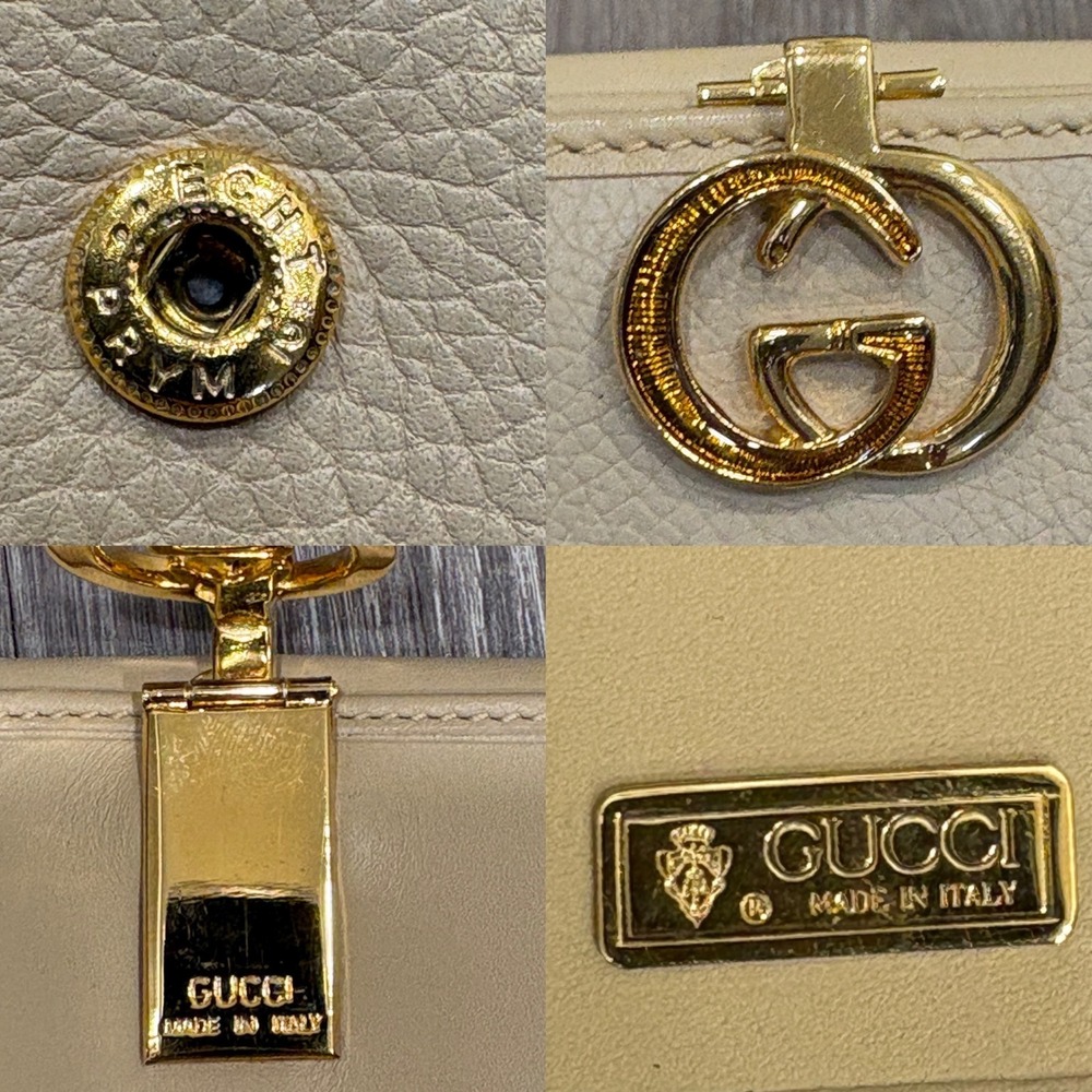 VTG Gucci Beige Cream Leather Interlocking G Flip Lock Long Wallet Quiet Luxury - Picture 4 of 7